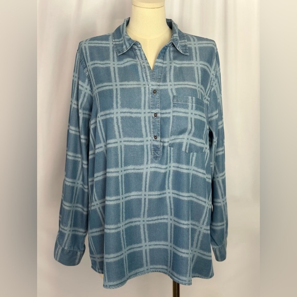 Cato Plus Size Checkered Denim Blue Shirt (838) - Picture 3 of 14